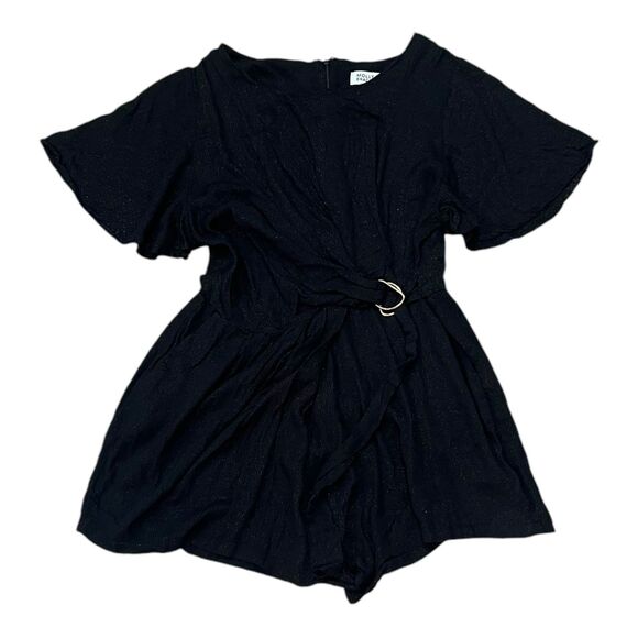Molly Bracken Black Gold Sparkle Draped Playsuit Romper M - Picture 2 of 6